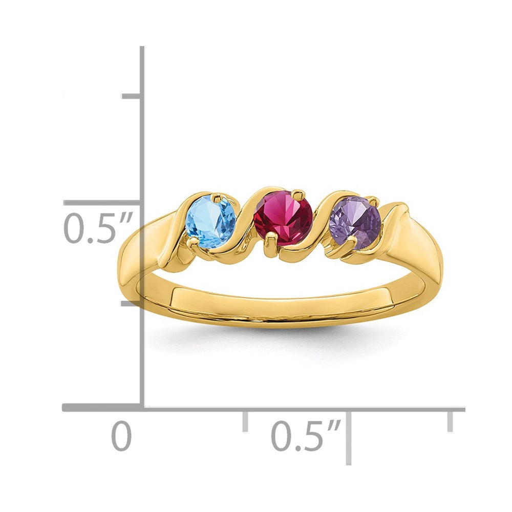 14k Genuine 3 Stone Mother's Ring - 16