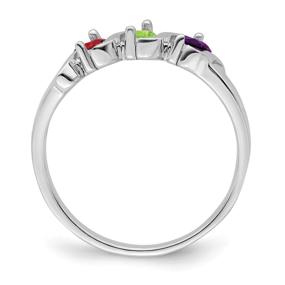 Sterling Silver Rhodium-plated Synthetic 3 Stone Mother's Ring - 105