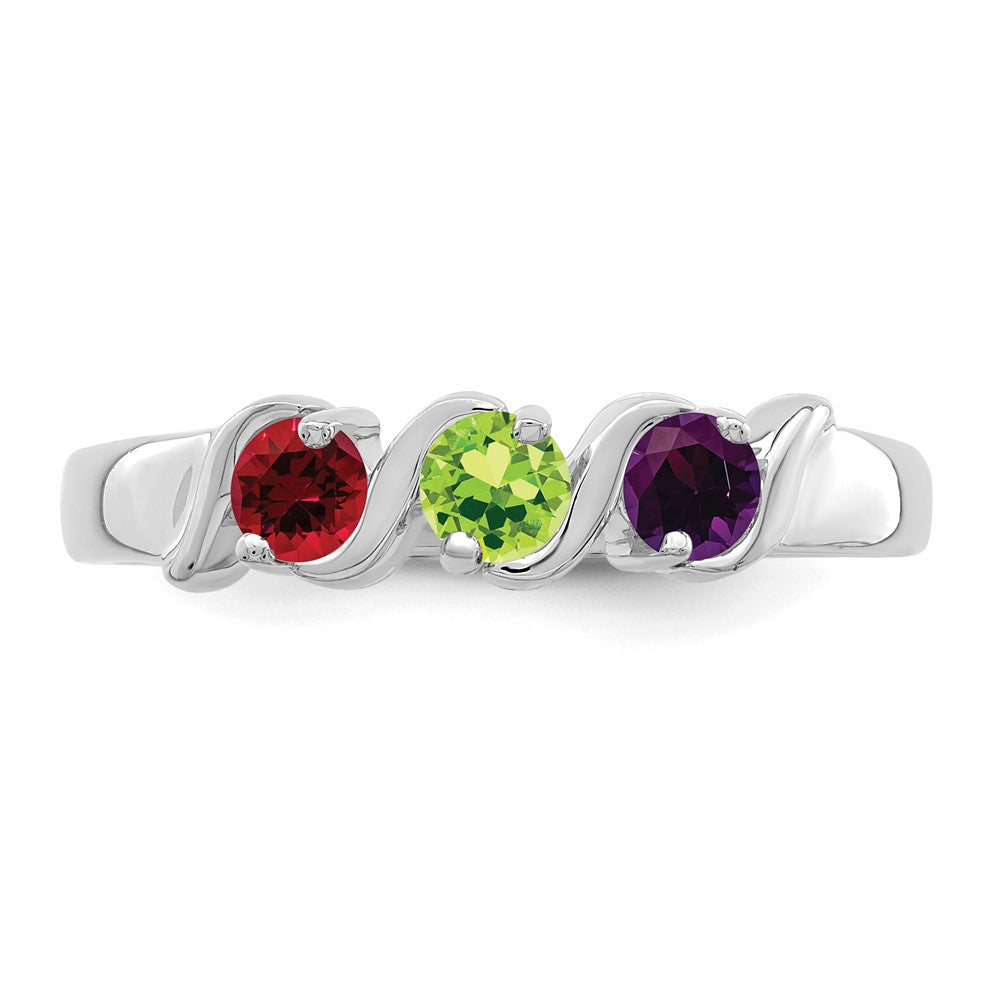 Sterling Silver Rhodium-plated Synthetic 3 Stone Mother's Ring - 104
