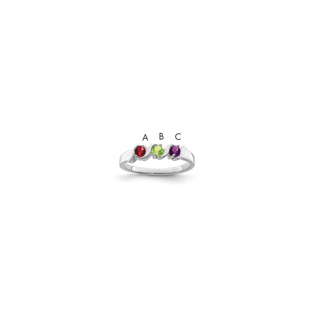 Sterling Silver Rhodium-plated Synthetic 3 Stone Mother's Ring - 105