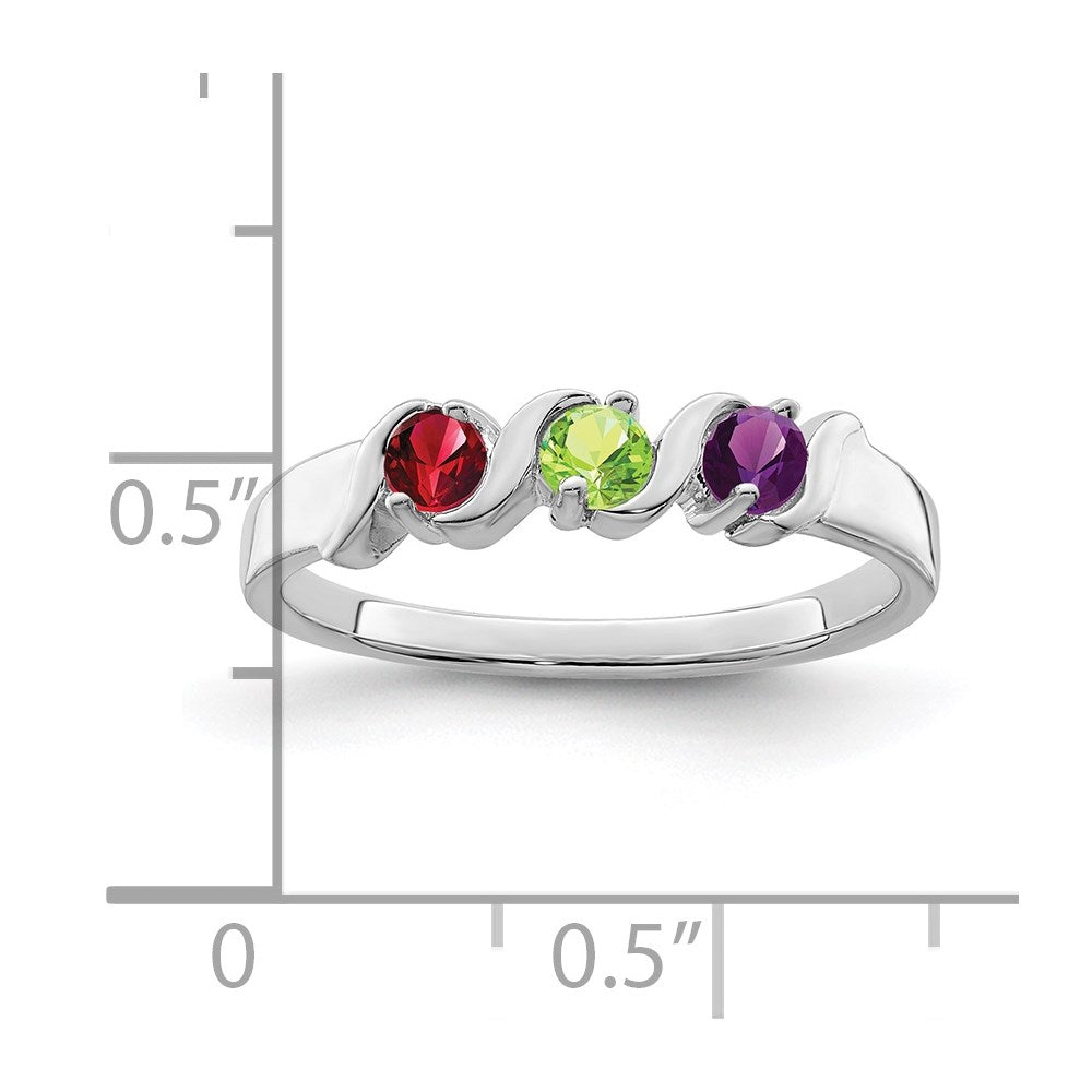Sterling Silver Rhodium-plated Synthetic 3 Stone Mother's Ring - 105