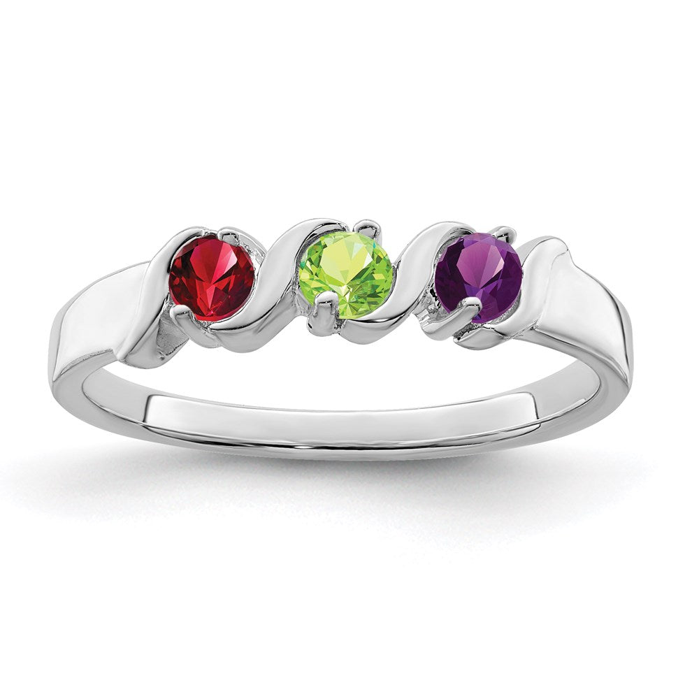 10k White Gold Synthetic Family Jewelry Ring - 7