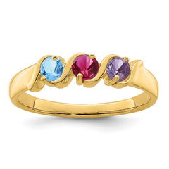 14k Genuine 3 Stone Mother's Ring - 16