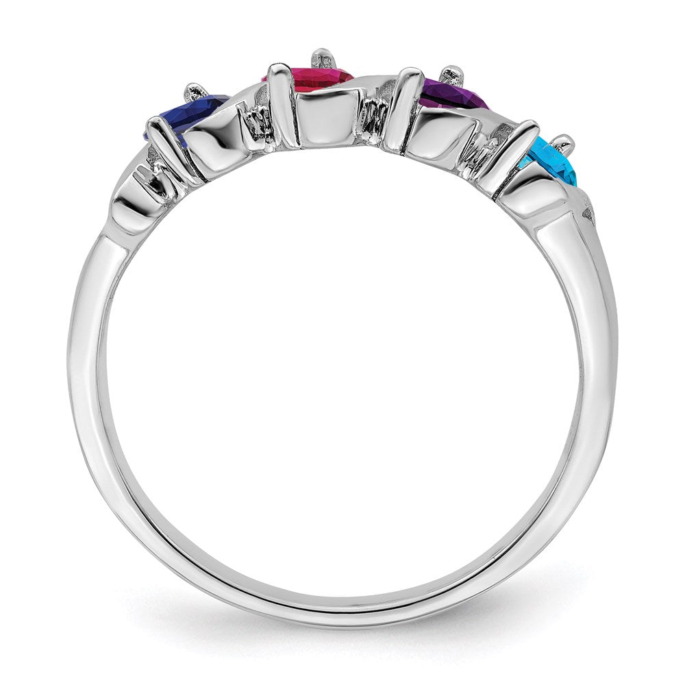 Sterling Silver Rhodium-plated Synthetic 4 Stone Mother's Ring - 79