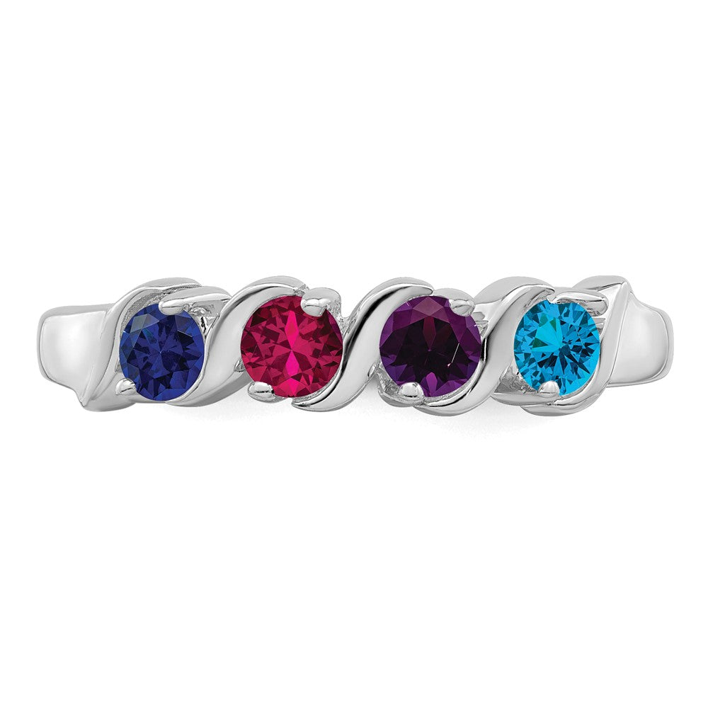 Sterling Silver Rhodium-plated Synthetic 4 Stone Mother's Ring - 80