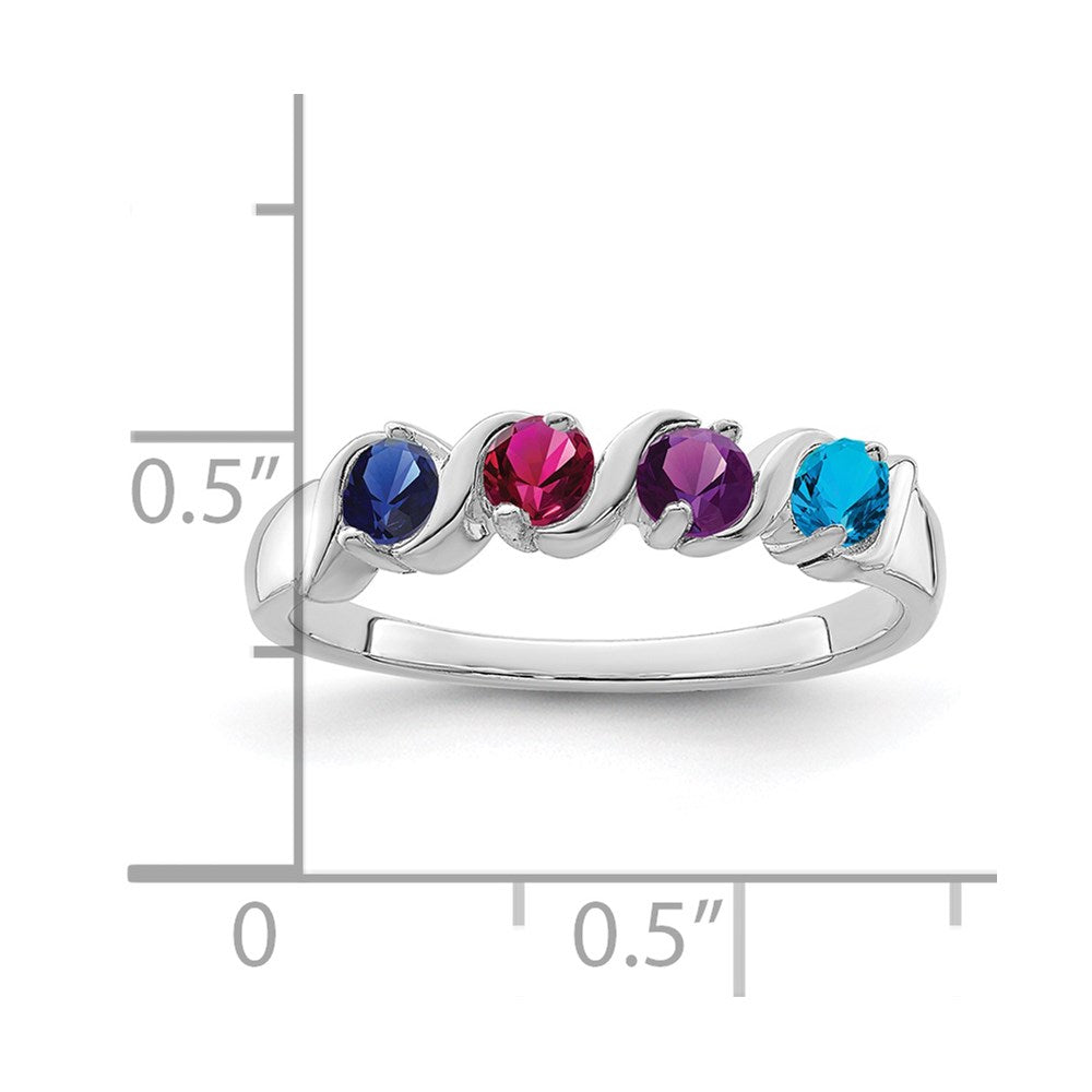 Sterling Silver Rhodium-plated Synthetic 4 Stone Mother's Ring - 79