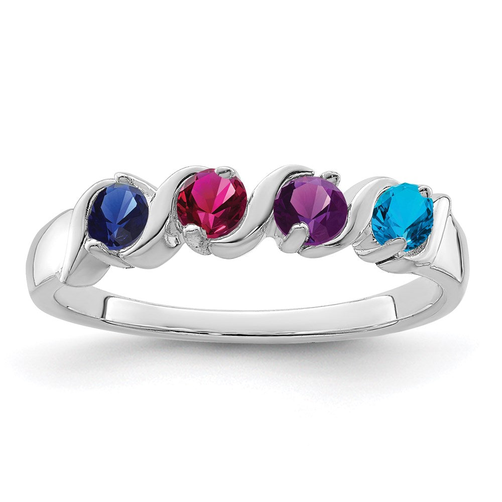 Sterling Silver Rhodium-plated Synthetic 4 Stone Mother's Ring - 79