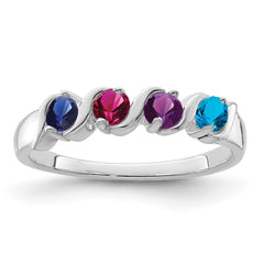 Sterling Silver Rhodium-plated Synthetic 4 Stone Mother's Ring - 78