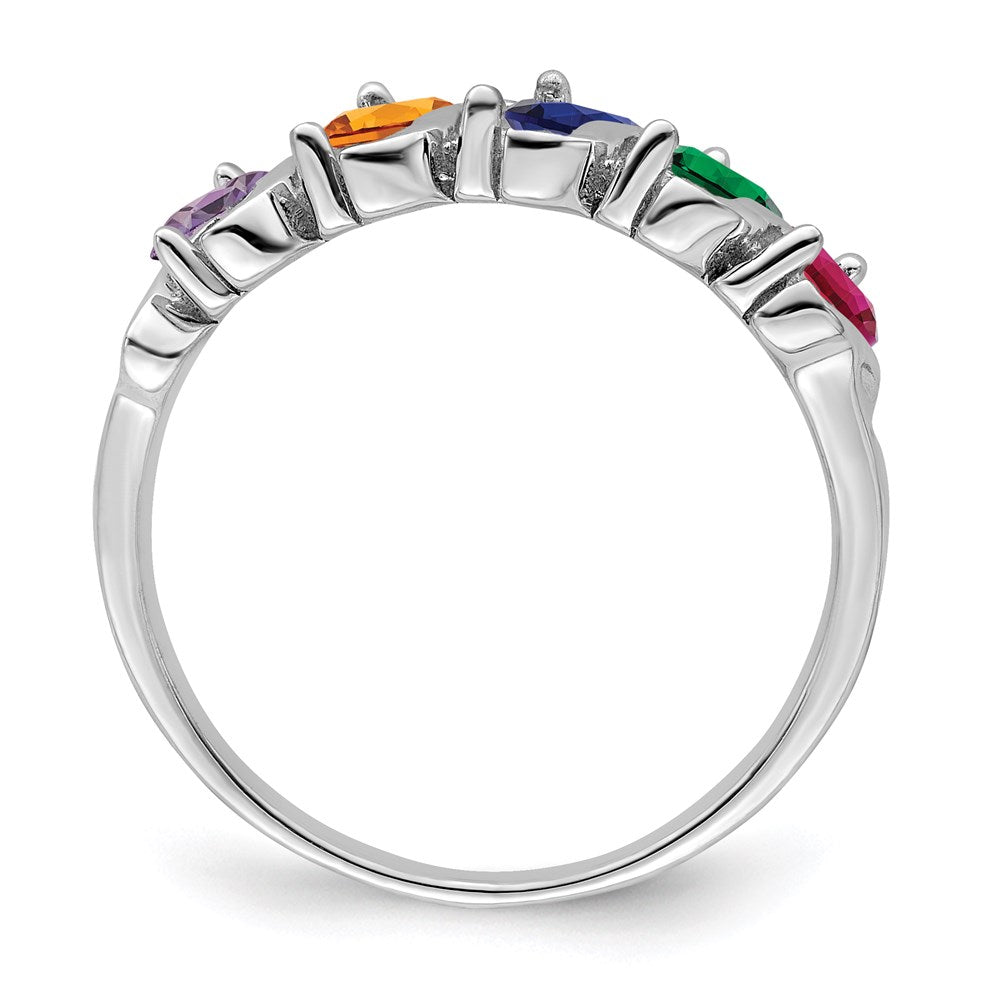 Sterling Silver Rhodium-plated Synthetic 5 Stone Mother's Ring - 67