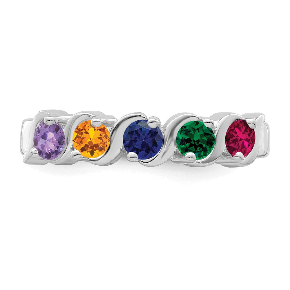 Sterling Silver Rhodium-plated Synthetic 5 Stone Mother's Ring - 67