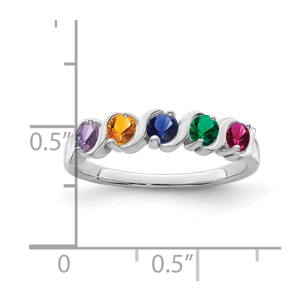 Sterling Silver Rhodium-plated Synthetic 5 Stone Mother's Ring - 68