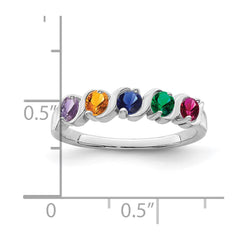 Sterling Silver Rhodium-plated Synthetic 5 Stone Mother's Ring - 68
