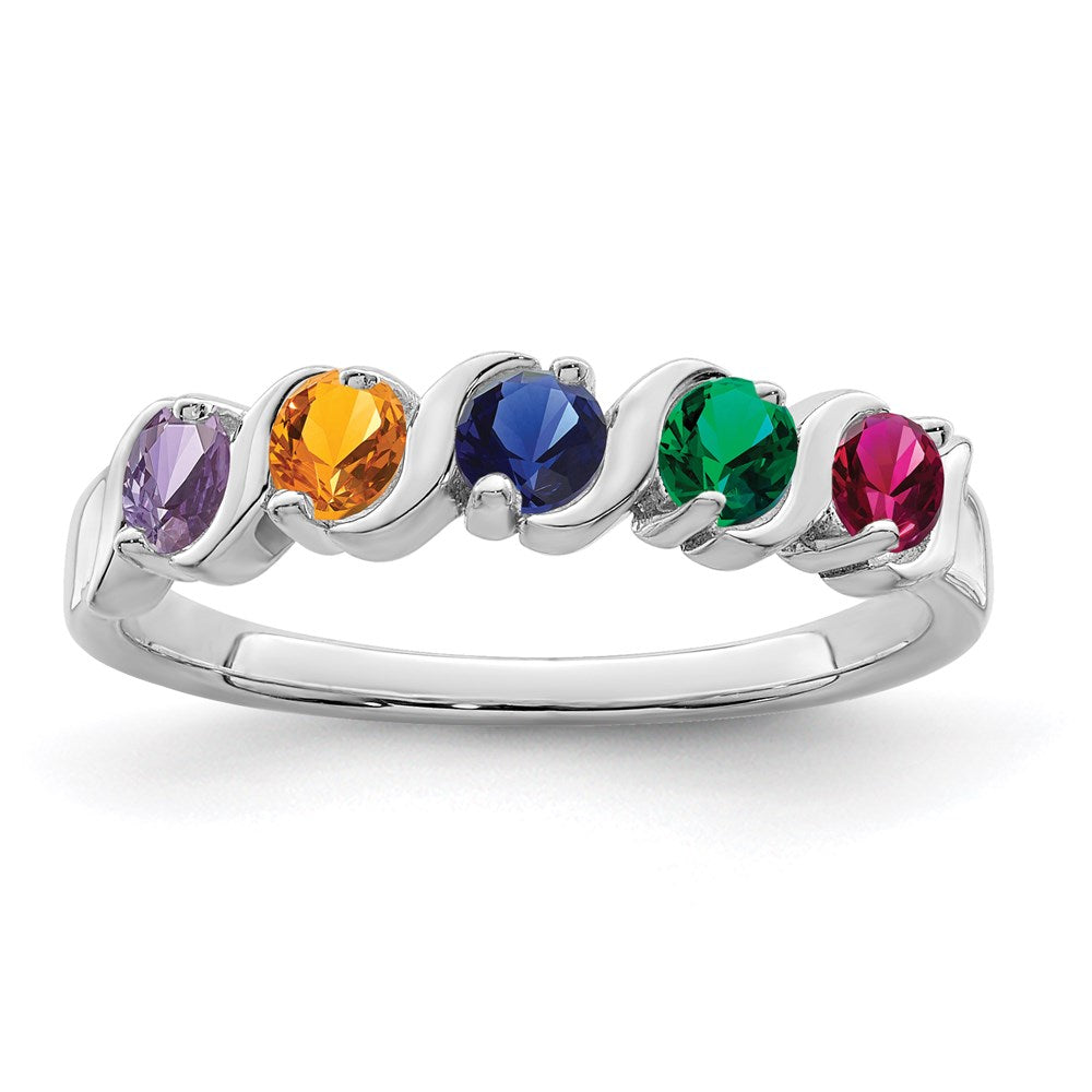 Sterling Silver Rhodium-plated Synthetic 5 Stone Mother's Ring - 68