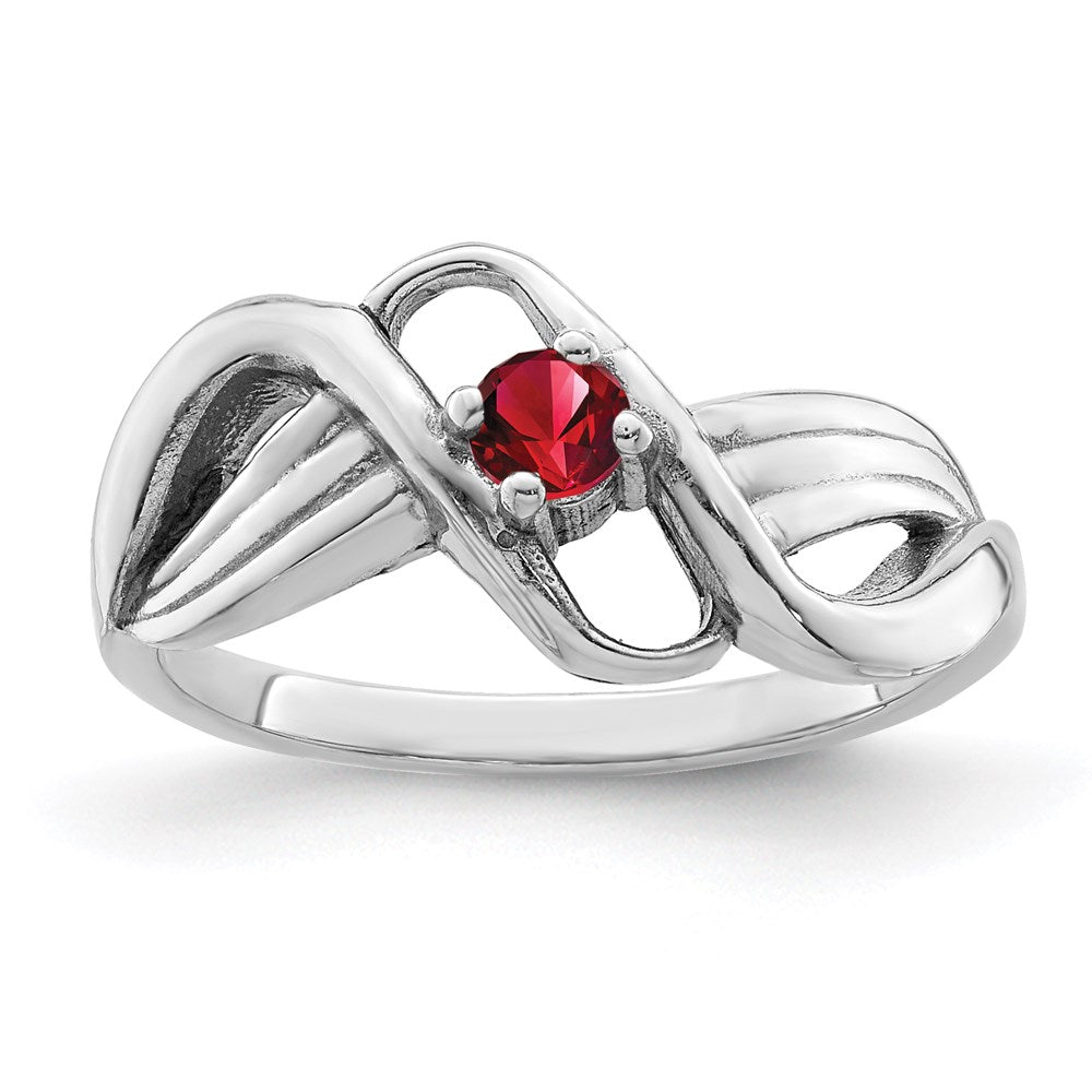 Sterling Silver Rhodium-plated Synthetic 1 Stone Mother's Ring - 21