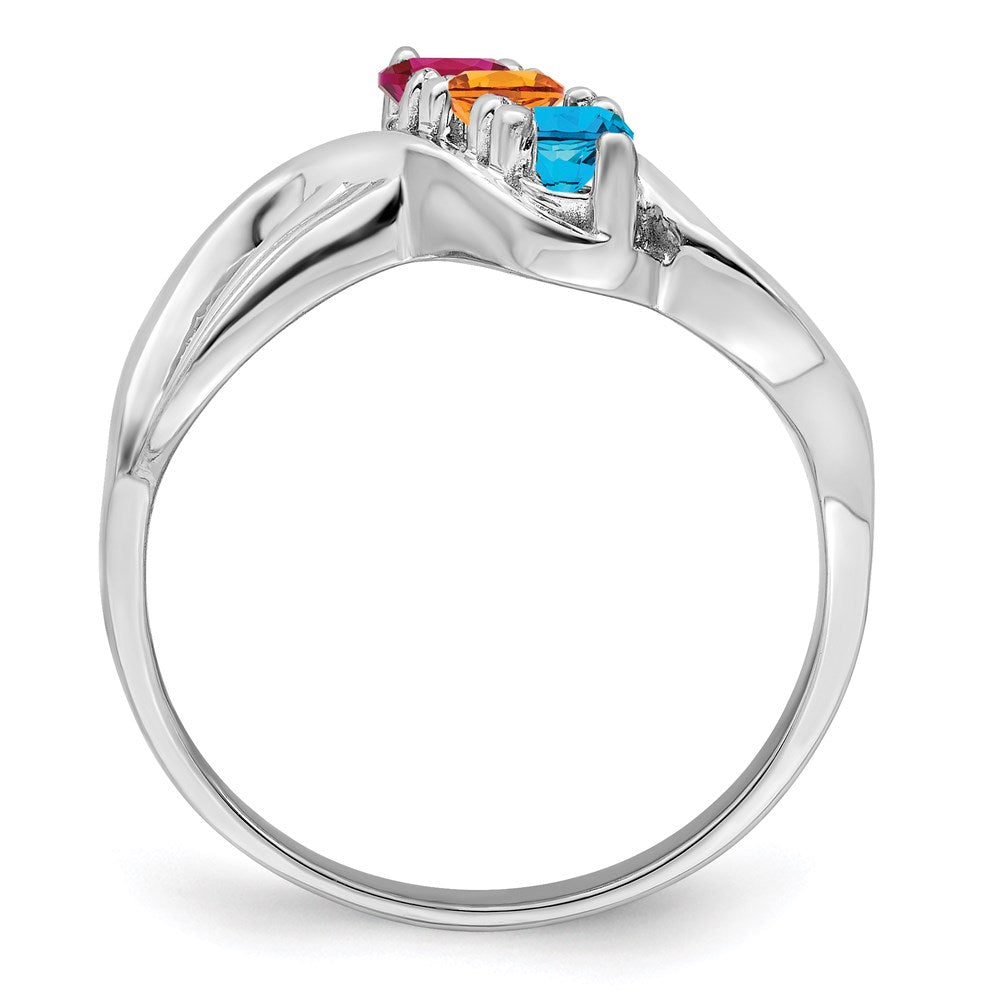 Sterling Silver Rhodium-plated Synthetic 3 Stone Mother's Ring - 100
