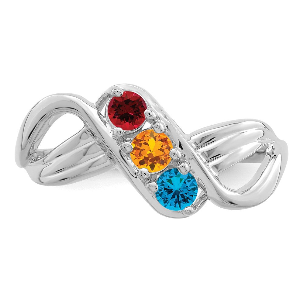 Sterling Silver Rhodium-plated Synthetic 3 Stone Mother's Ring - 103