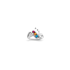 Sterling Silver Rhodium-plated Synthetic 3 Stone Mother's Ring - 103