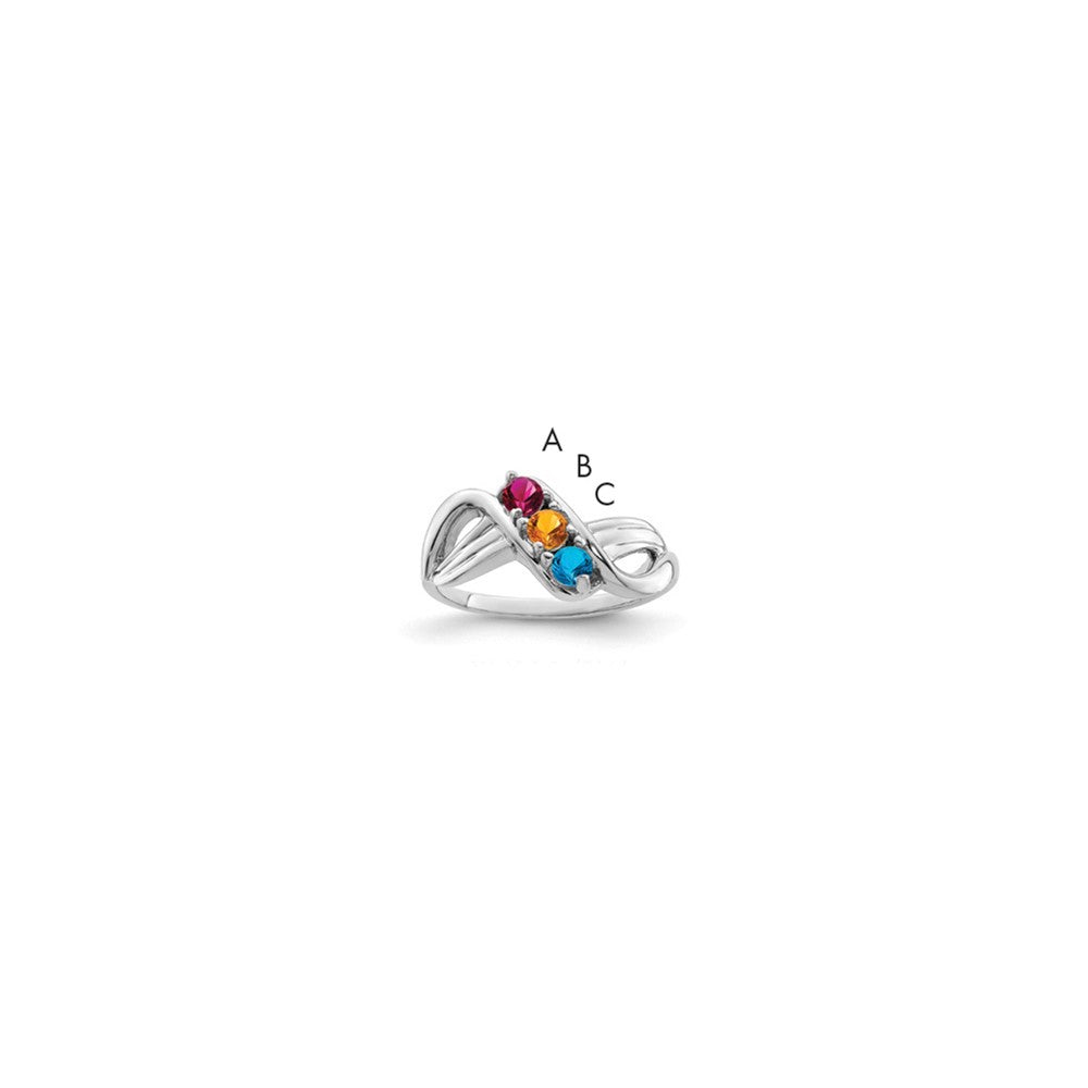 Sterling Silver Rhodium-plated Synthetic 3 Stone Mother's Ring - 100