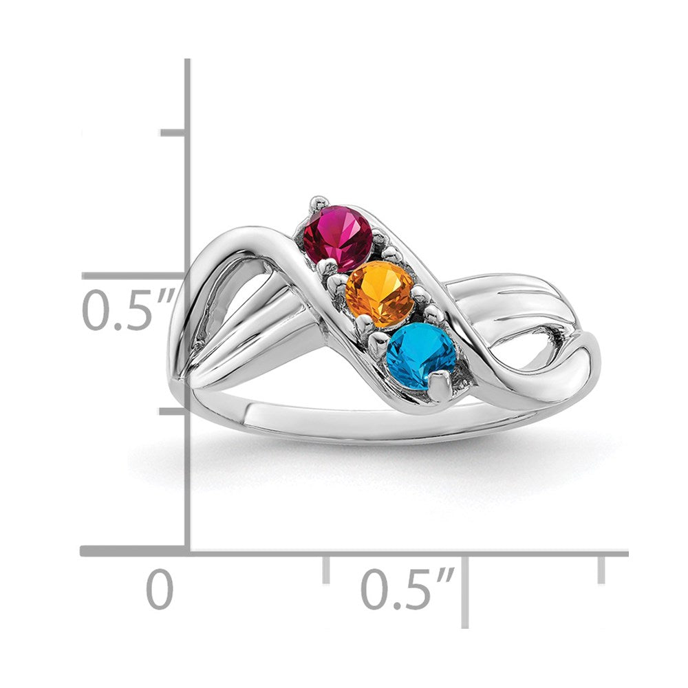 Sterling Silver Rhodium-plated Synthetic 3 Stone Mother's Ring - 100