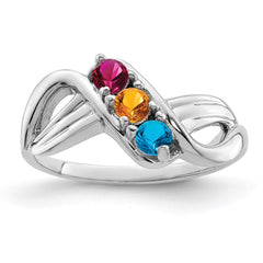 Sterling Silver Rhodium-plated Synthetic 3 Stone Mother's Ring - 99