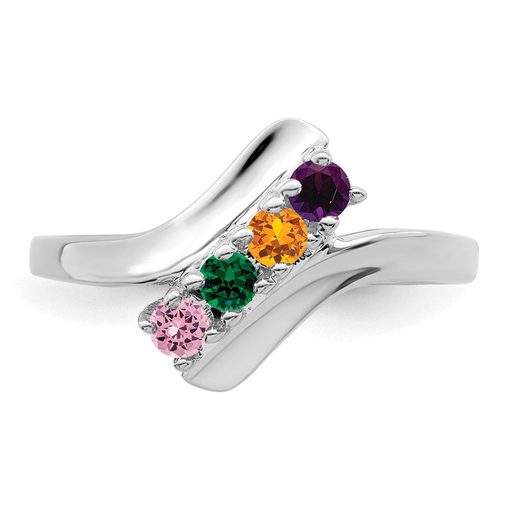 Sterling Silver Rhodium-plated Synthetic 4 Stone Mother's Ring - 96