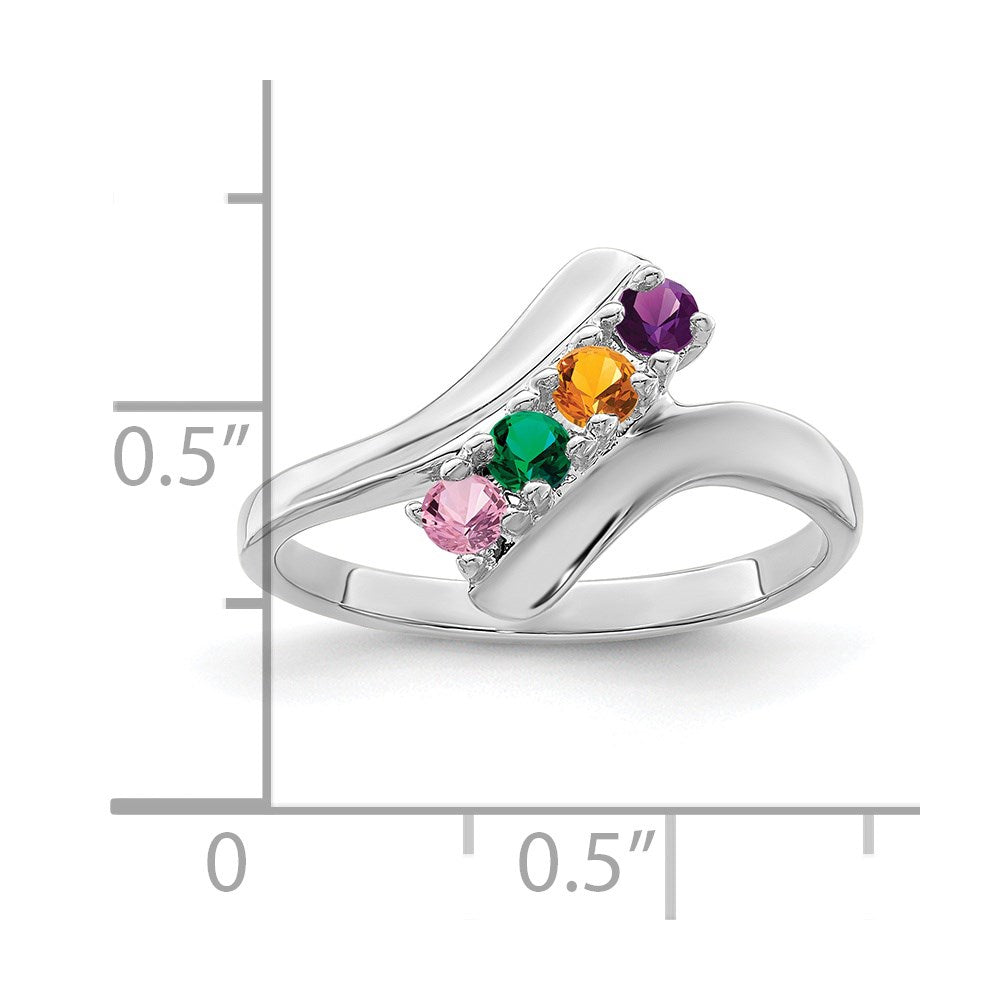 Sterling Silver Rhodium-plated Synthetic 4 Stone Mother's Ring - 96