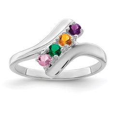 Sterling Silver Rhodium-plated Synthetic 4 Stone Mother's Ring - 96