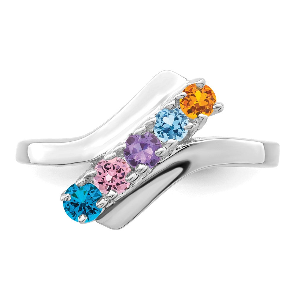 Sterling Silver Rhodium-plated Synthetic 5 Stone Mother's Ring - 5