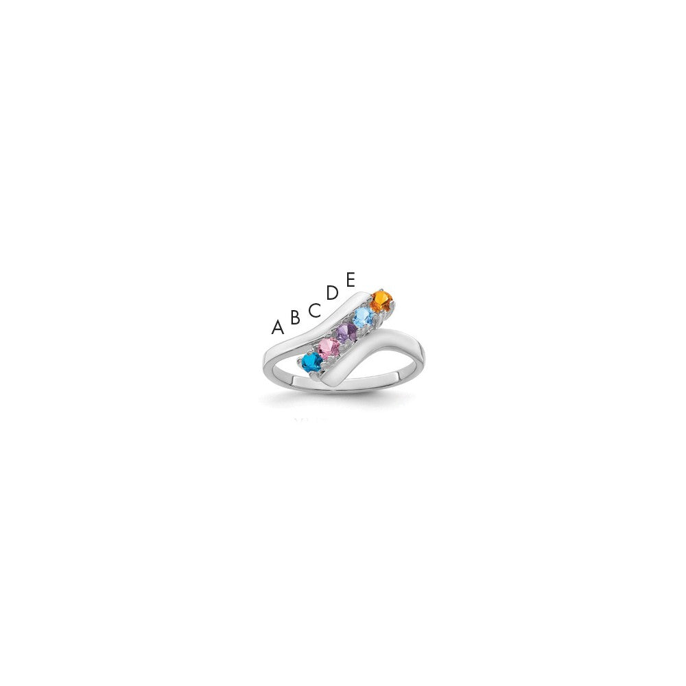 Sterling Silver Rhodium-plated Synthetic 5 Stone Mother's Ring - 5