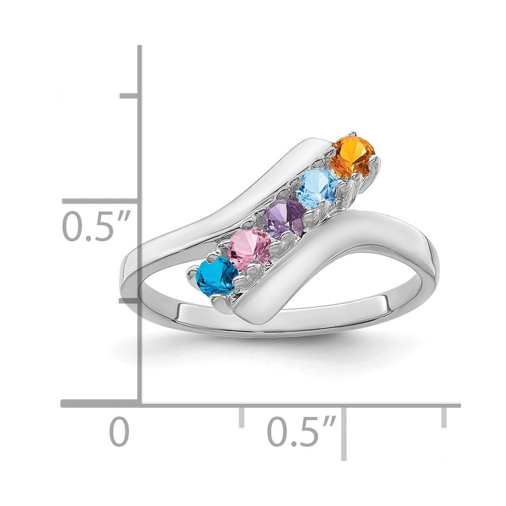 Sterling Silver Rhodium-plated Synthetic 5 Stone Mother's Ring - 5