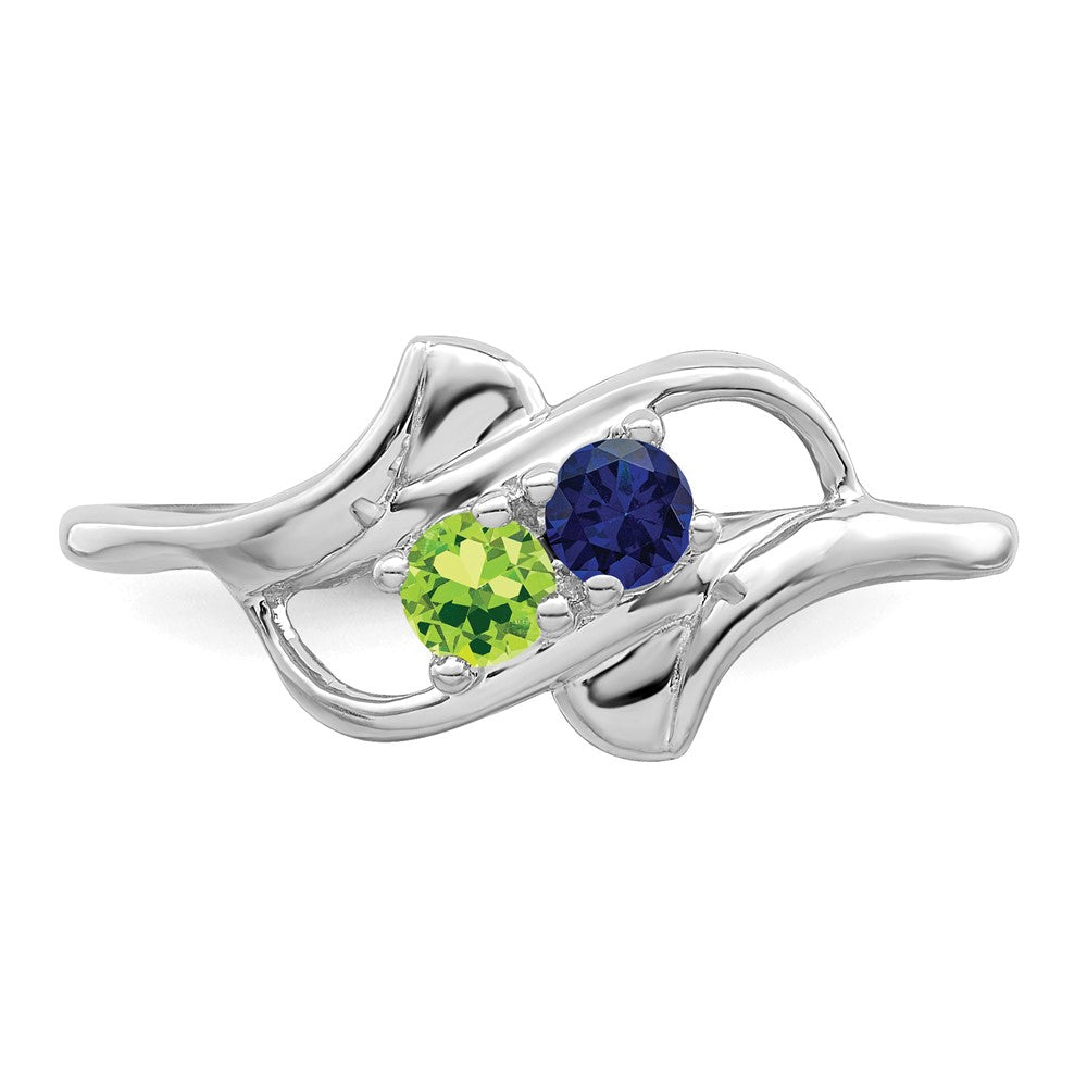 Sterling Silver Rhodium-plated Synthetic 2 Stone Mother's Ring - 83