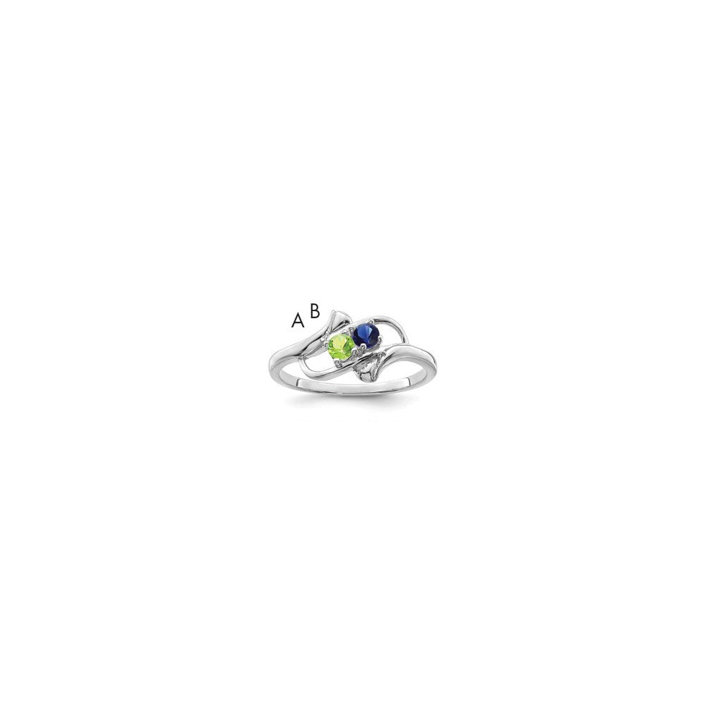 Sterling Silver Rhodium-plated Synthetic 2 Stone Mother's Ring - 83
