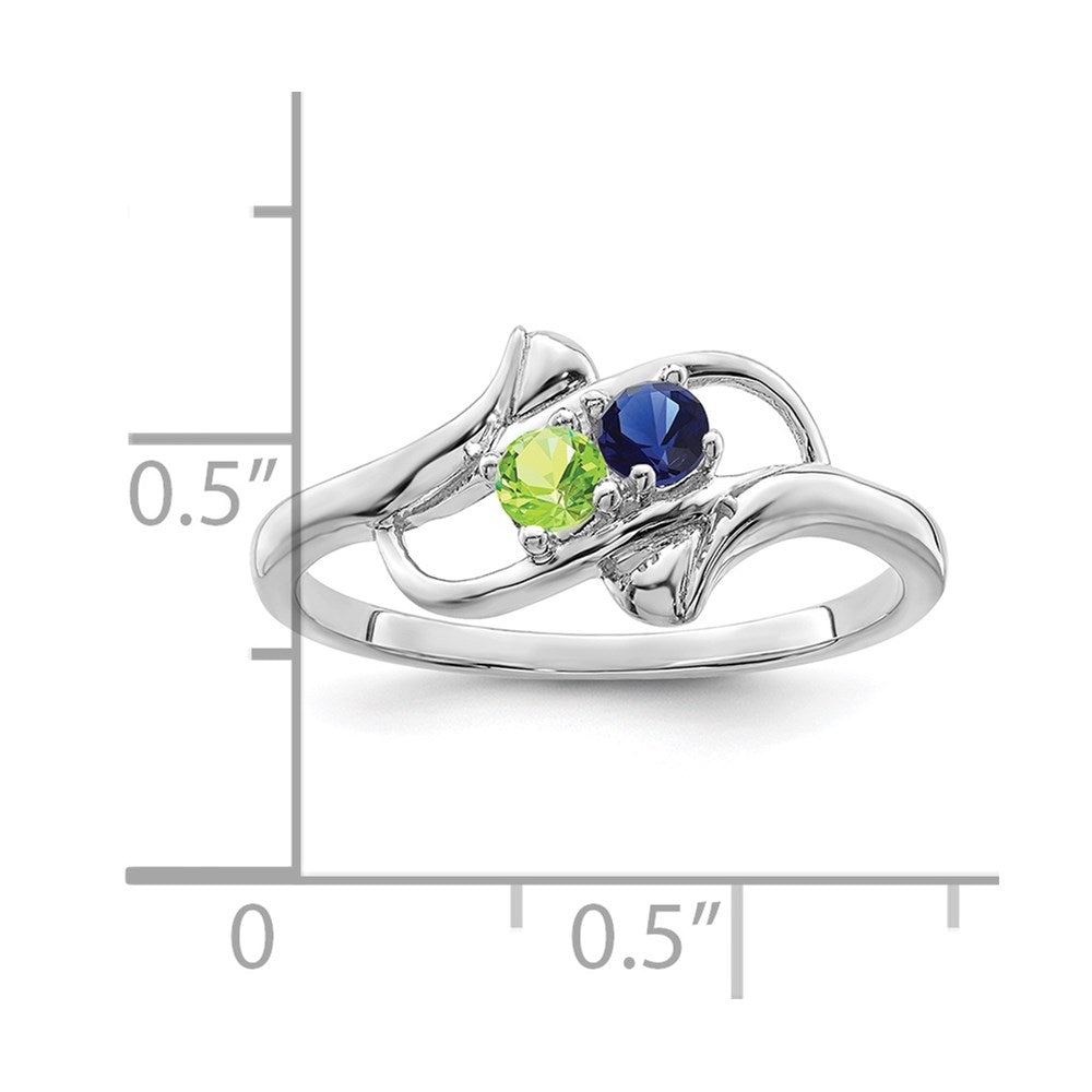 Sterling Silver Rhodium-plated Synthetic 2 Stone Mother's Ring - 84