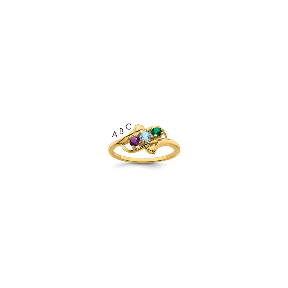 14k Genuine 3 Stone Mother's Ring - 13