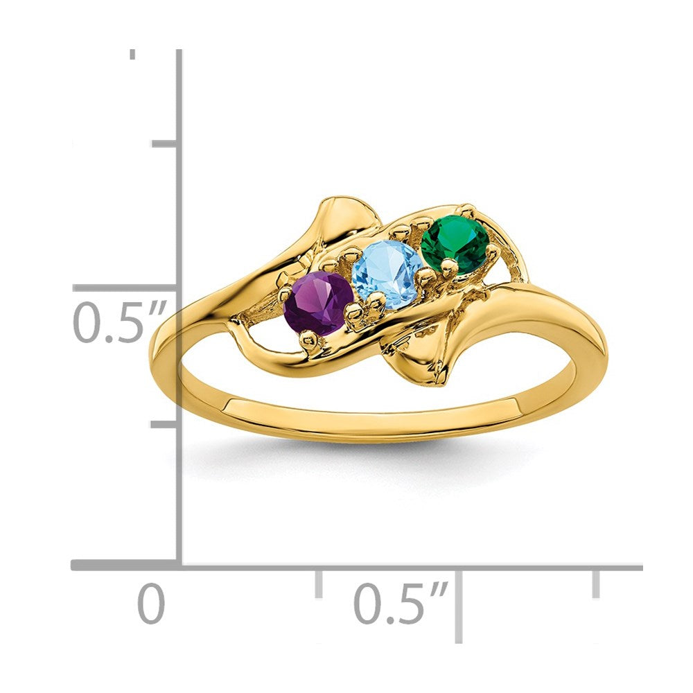 14k Genuine 3 Stone Mother's Ring - 13