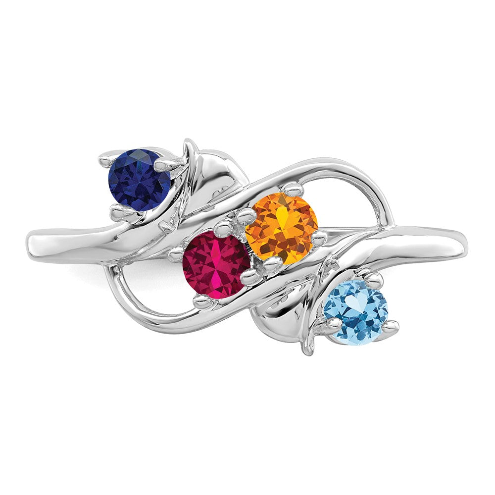 Sterling Silver Rhodium-plated Synthetic 4 Stone Mother's Ring - 69