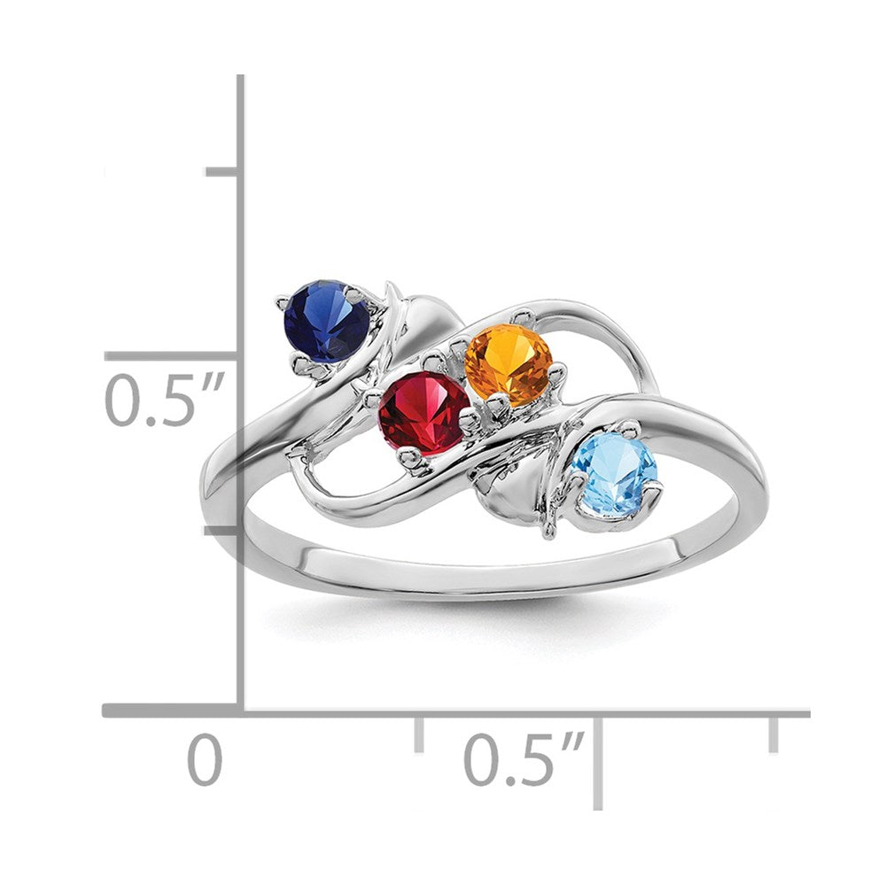 Sterling Silver Rhodium-plated Synthetic 4 Stone Mother's Ring - 68