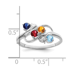Sterling Silver Rhodium-plated Synthetic 4 Stone Mother's Ring - 68