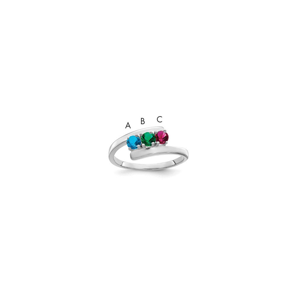 Sterling Silver Rhodium-plated Synthetic 3 Stone Mother's Ring - 120