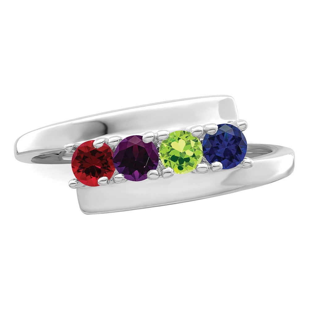 Sterling Silver Rhodium-plated Synthetic 4 Stone Mother's Ring - 98