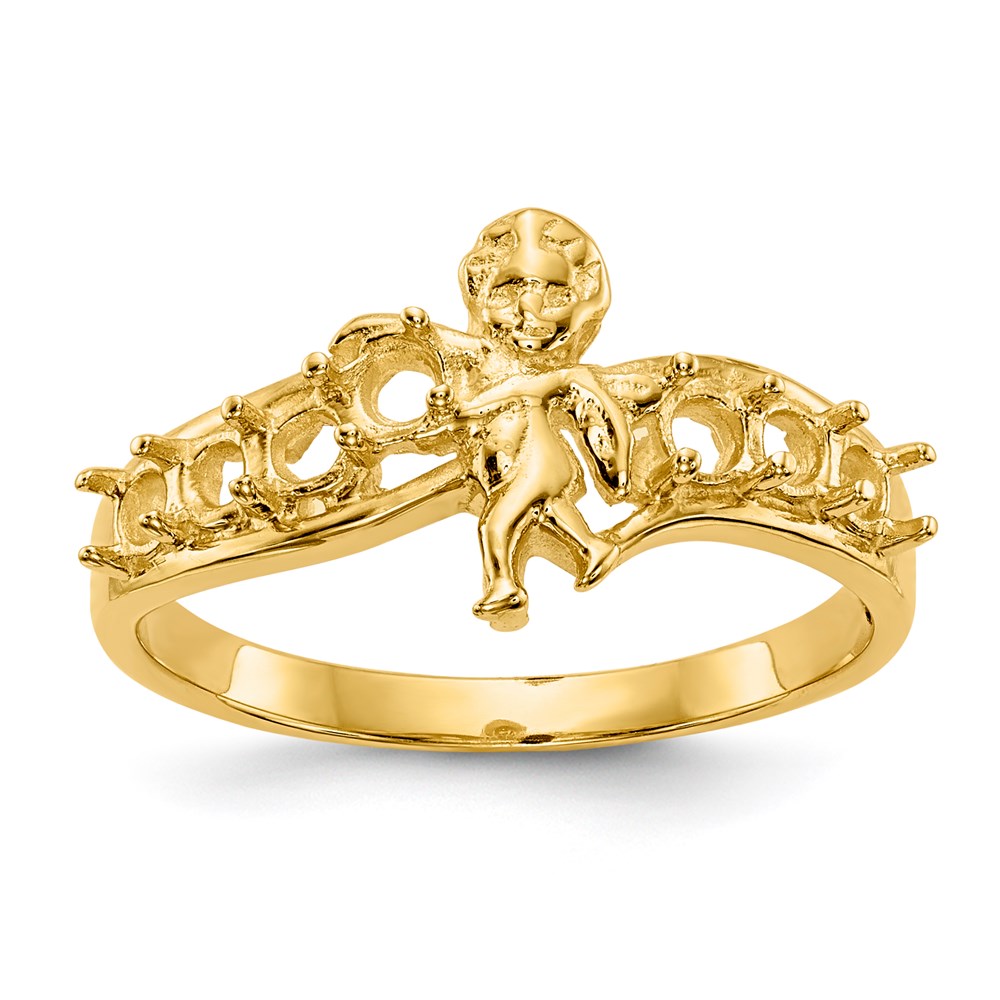 14k Polished 7-Stone Mothers Ring with Angel on Band Mounting