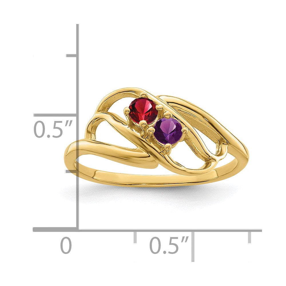 14k Genuine 2 Stone Mother's Ring - 9