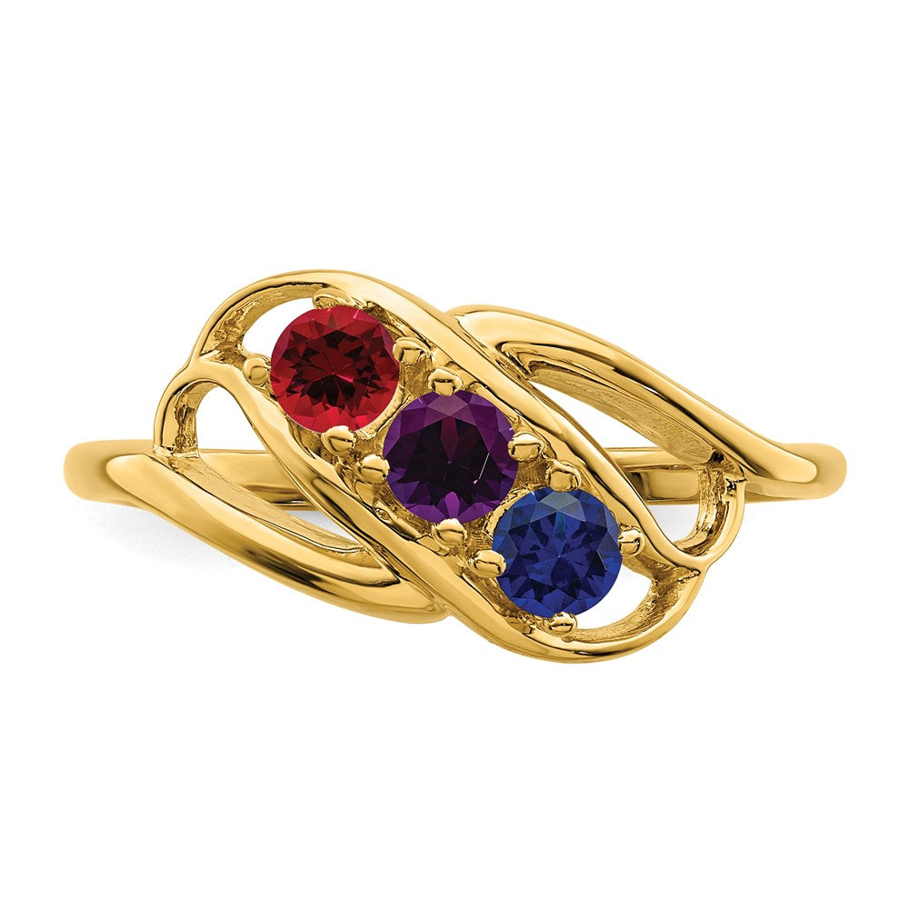 14k Genuine 3 Stone Mother's Ring - 10