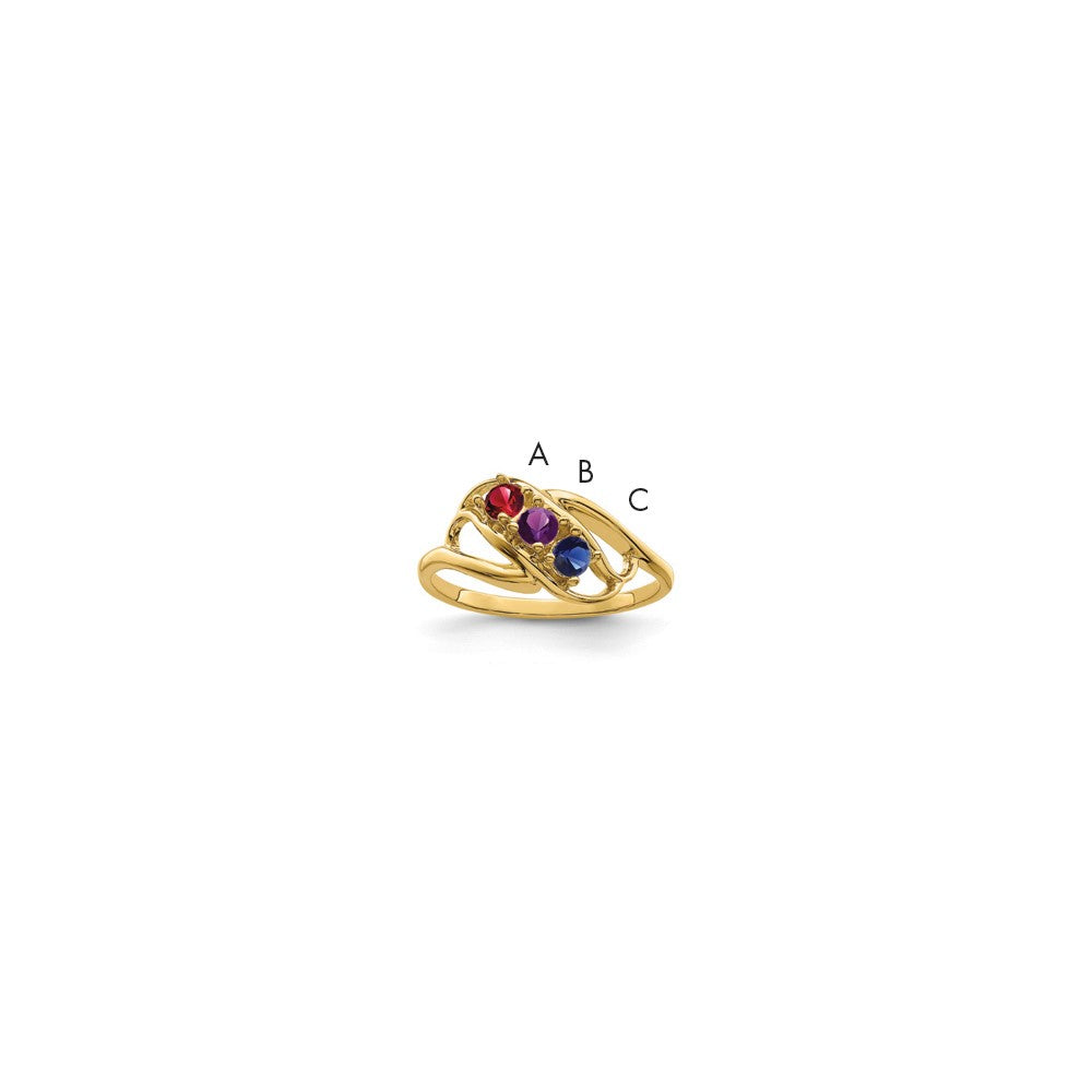 14k Genuine 3 Stone Mother's Ring - 10
