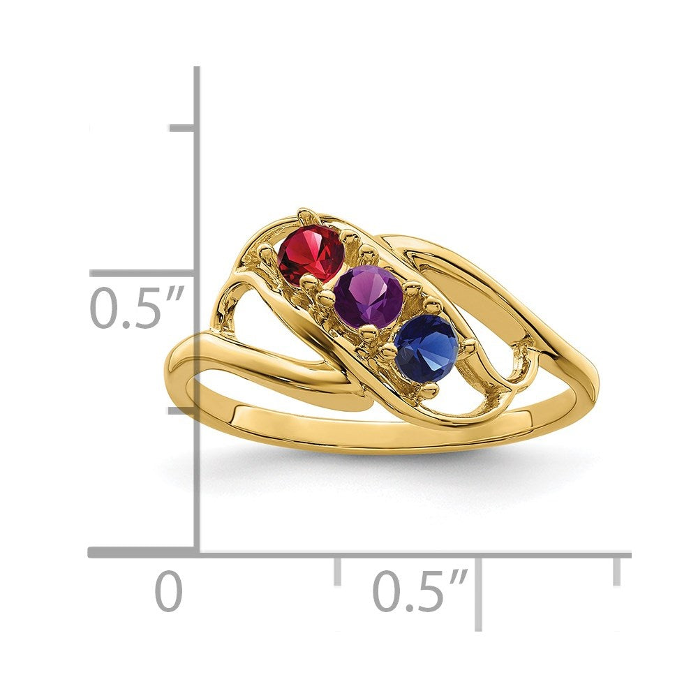 14k Genuine 3 Stone Mother's Ring - 10