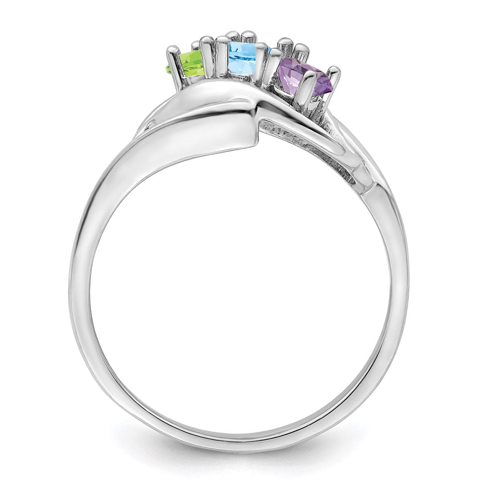 Sterling Silver Rhodium-plated Synthetic 3 Stone Mother's Ring - 50