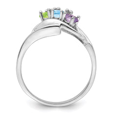 Sterling Silver Rhodium-plated Synthetic 3 Stone Mother's Ring - 50