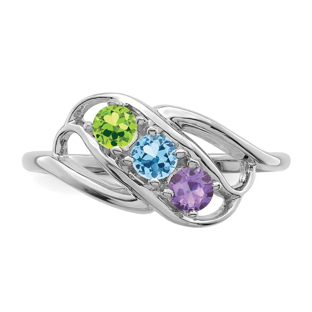 Sterling Silver Rhodium-plated Synthetic 3 Stone Mother's Ring - 48