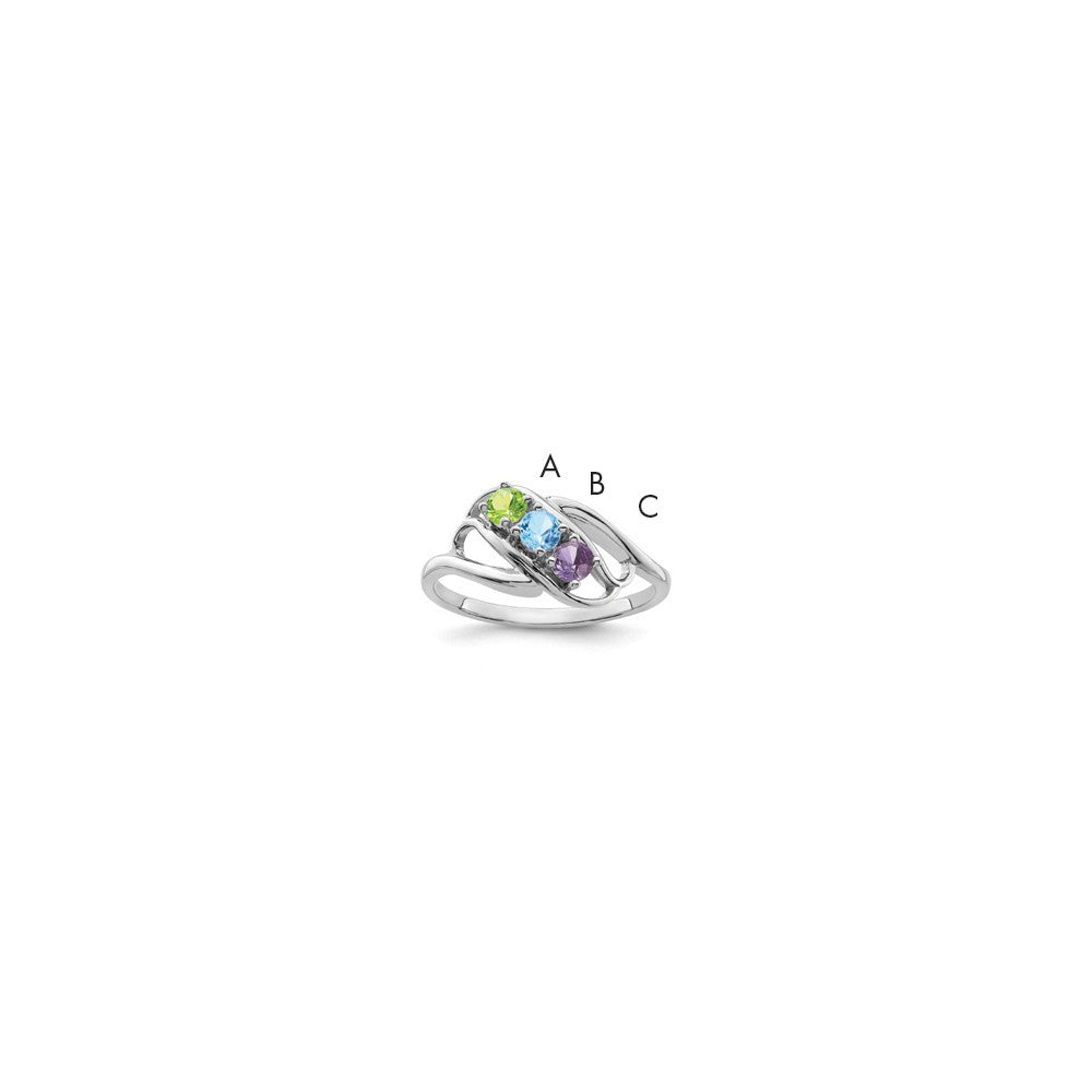 Sterling Silver Rhodium-plated Synthetic 3 Stone Mother's Ring - 50