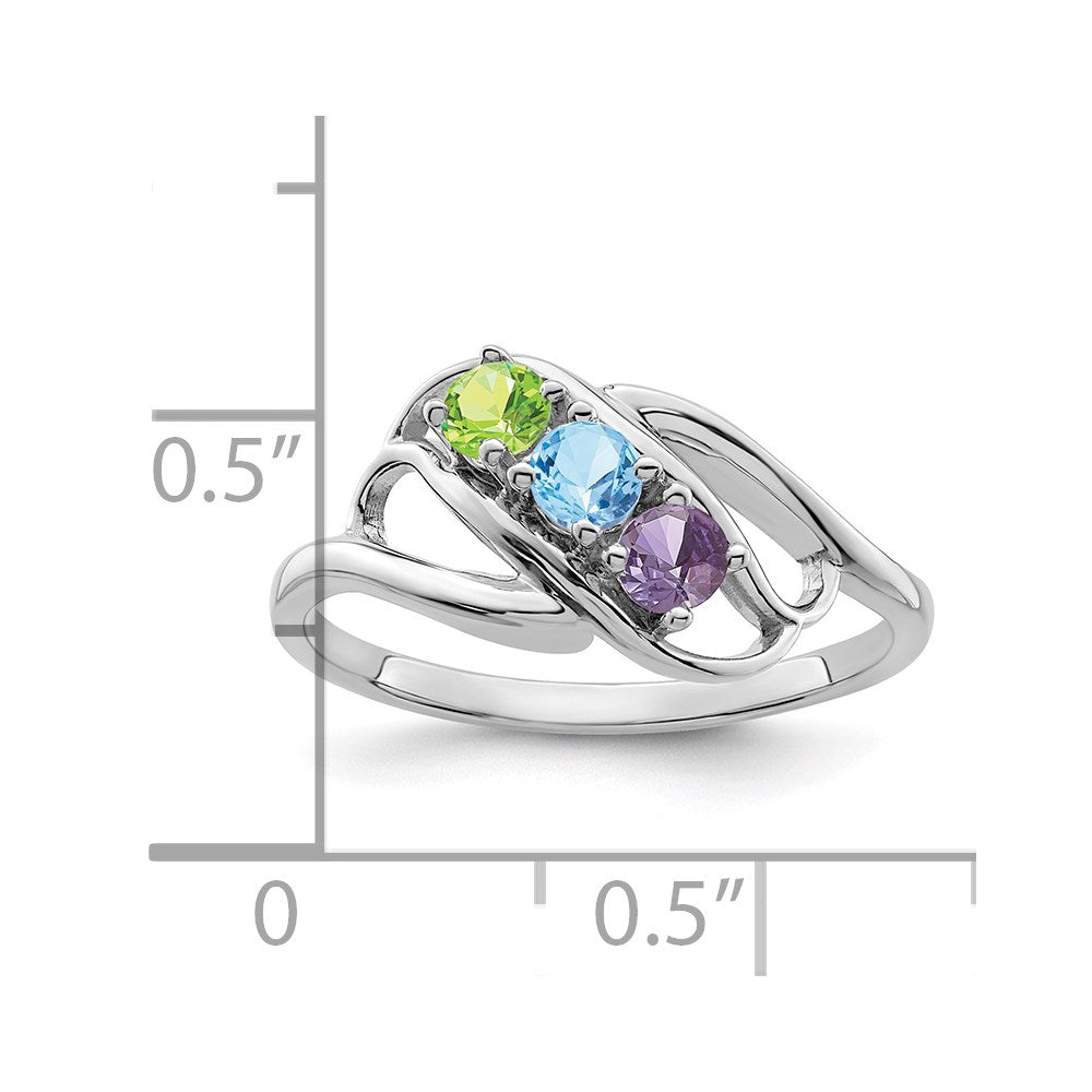 Sterling Silver Rhodium-plated Synthetic 3 Stone Mother's Ring - 48
